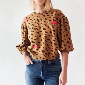 Clare V Leopard Print Puff Sleeve Top